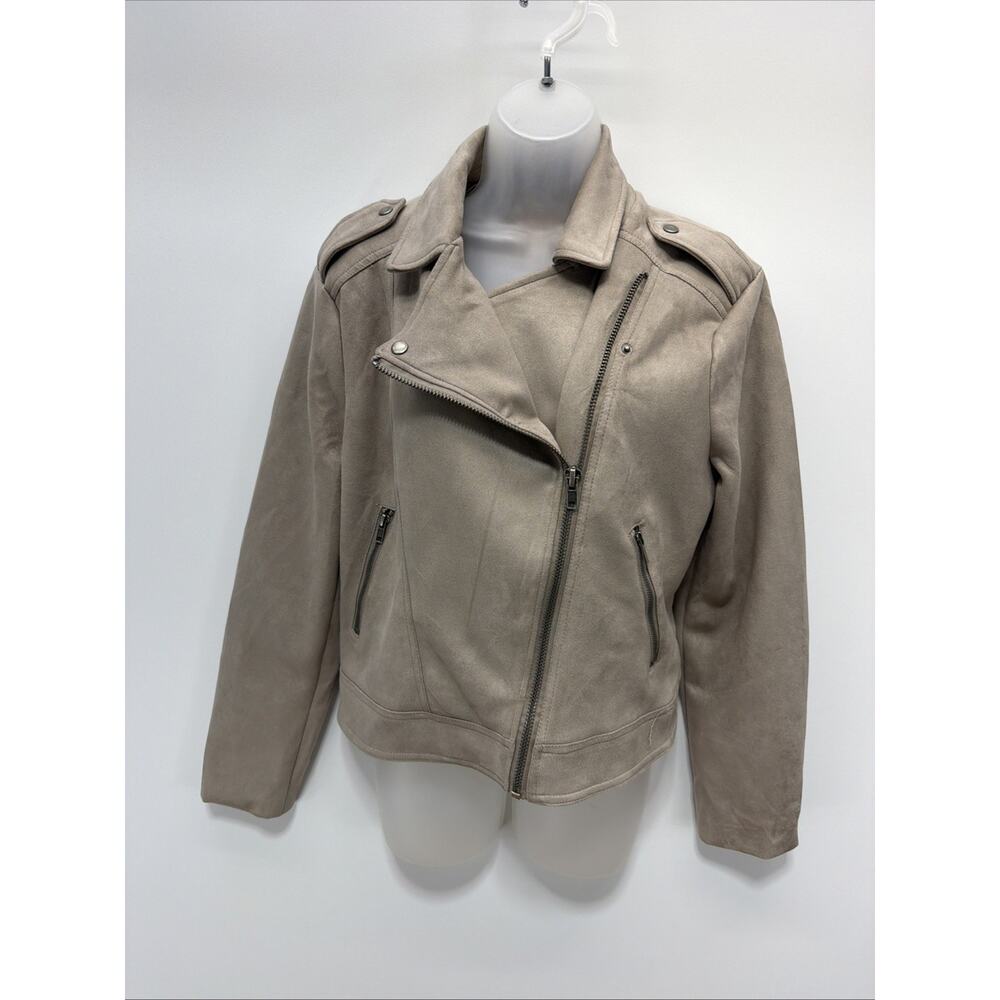 Philosophy Faux Suede Taupe Gray Asymmetrical Zip Moto Crop Jacket Size Large
